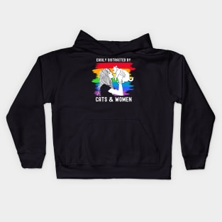 Easily distracted by cats and women lesbin pride Kids Hoodie